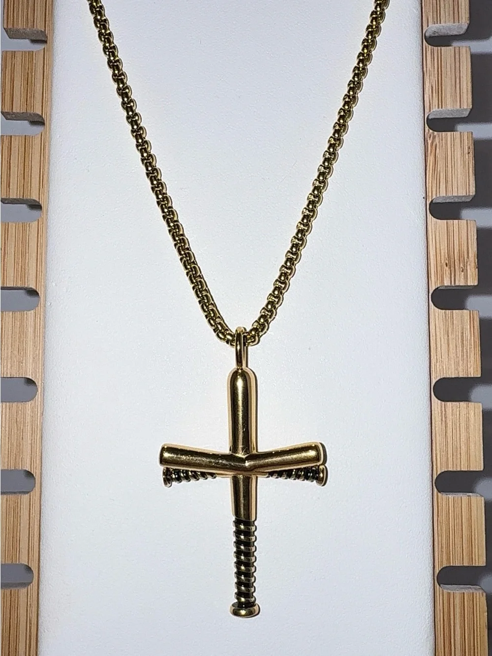 Men's Stainless Steel Gold-Tone Cross Pendant Necklace - Polished Gold